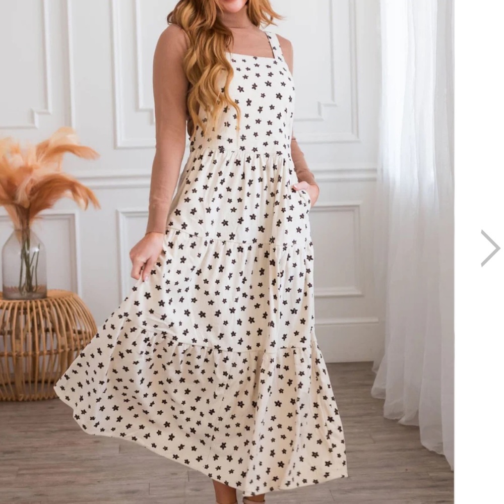 Polagram Cream Maxi Dress with Black Star Print